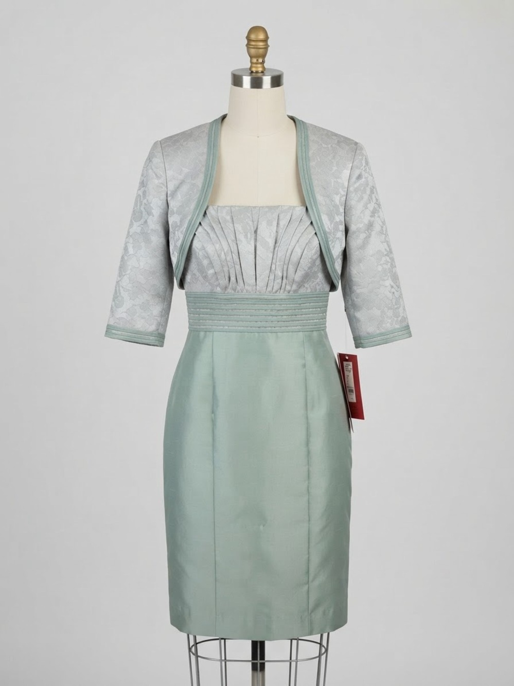 JS Collections Sage Green Midi Sheath Dress with Bolero